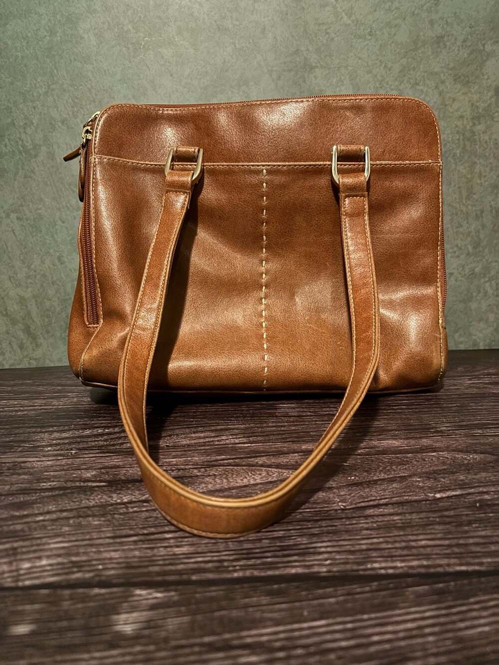 Liz Claiborne Brown Shoulder Bag Purse Double Zip Tropical Lining Handbag